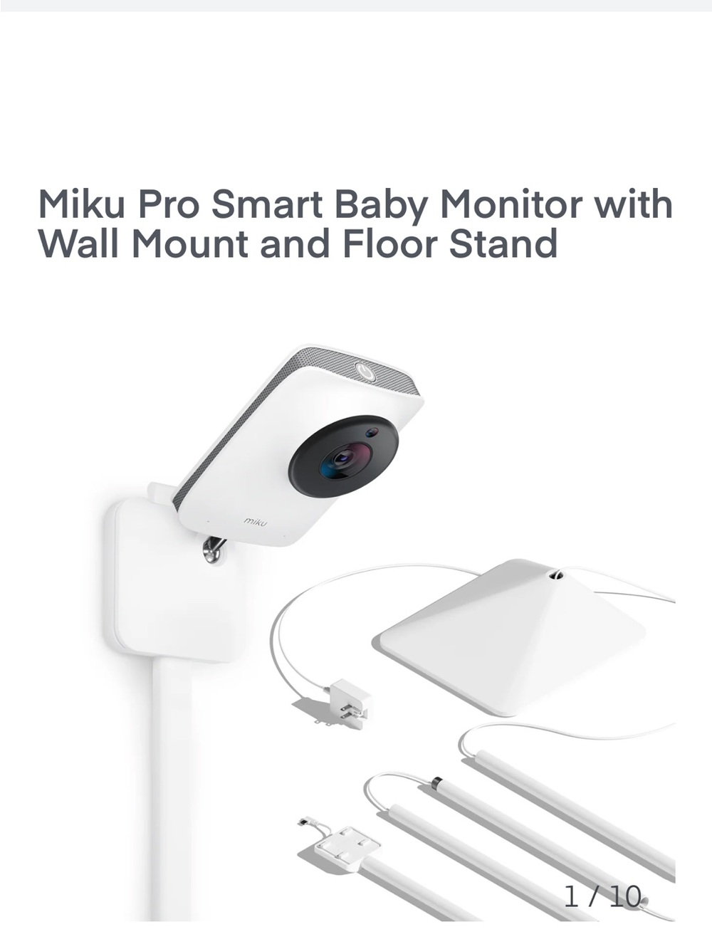 Pro Smart Baby Monitor with Wall Mount and Floor Stand - White